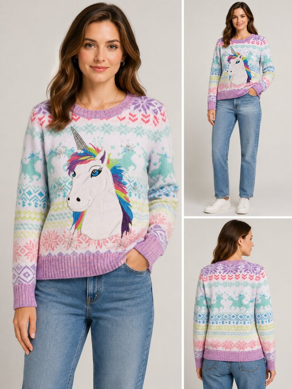 Pastel Rainbow Unicorn Fair Isle Sweater